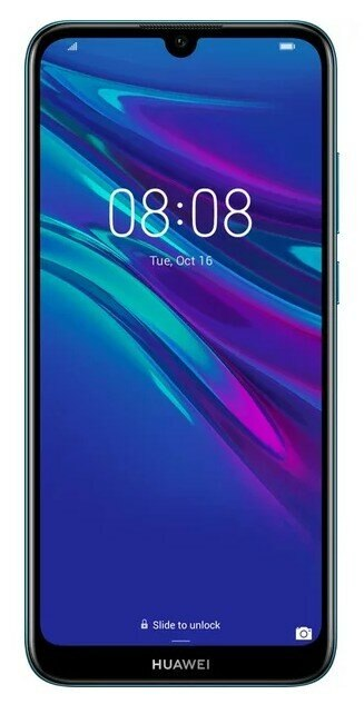 Ekran telefonu komórkowego. Pokazuje niebiesko-fioletowe tło z wyświetloną godziną i datą.