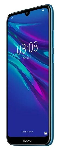 Niebieski smartfon wyświetla kolorowy ekran blokady. Telefon znajduje się na białym tle.