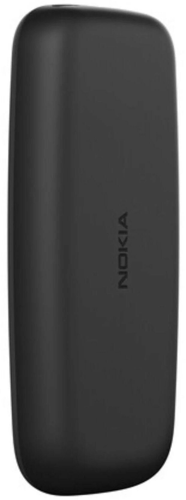 Czarny, podłużny telefon z logo Nokia, widok z tyłu na białym tle. Prosty design.