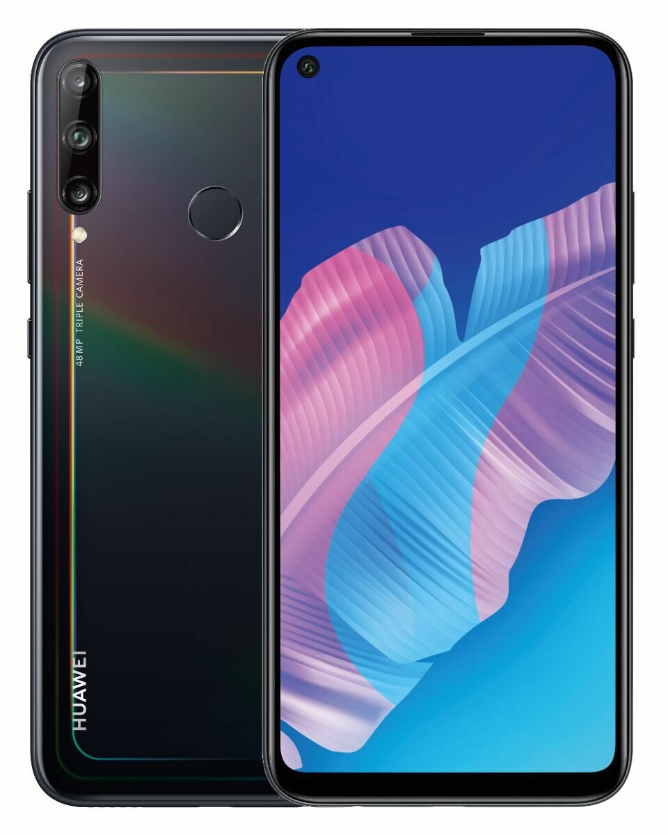 Czarny smartfon z trzema aparatami z tyłu. Z przodu wyświetlacz z kolorowym obrazem.