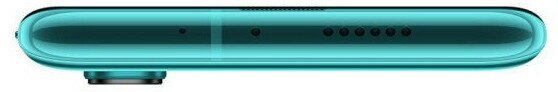 Widok z góry turkusowego telefonu z aparatem i kilkoma otworami.