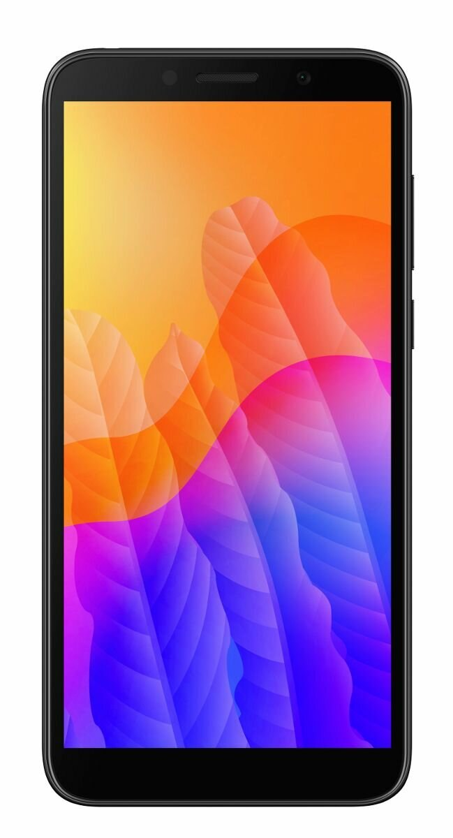 Czarny smartfon wyświetla kolorowy, abstrakcyjny wzór liści na ekranie.