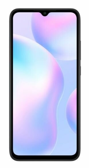 Smartfon z czarną ramką, wyświetlający kolorowe, abstrakcyjne tło.