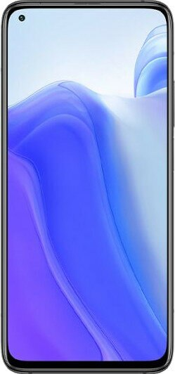 Smartfon z niebieską tapetą w fale.