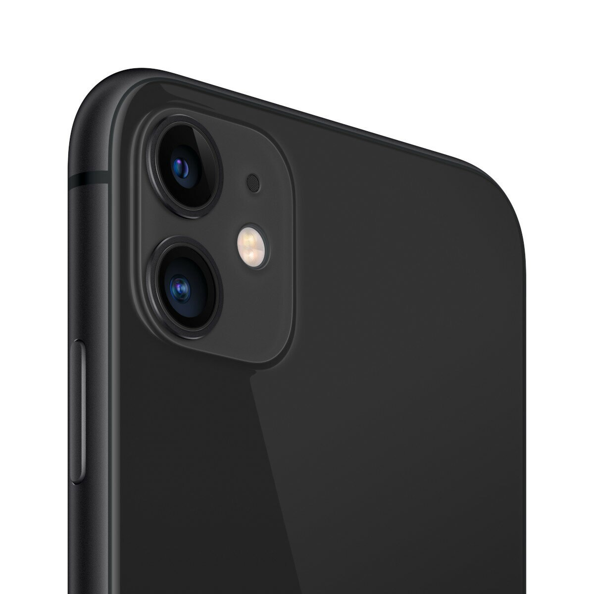 Zbliżenie czarnego iPhone'a 11. Aparat ma dwa obiektywy.