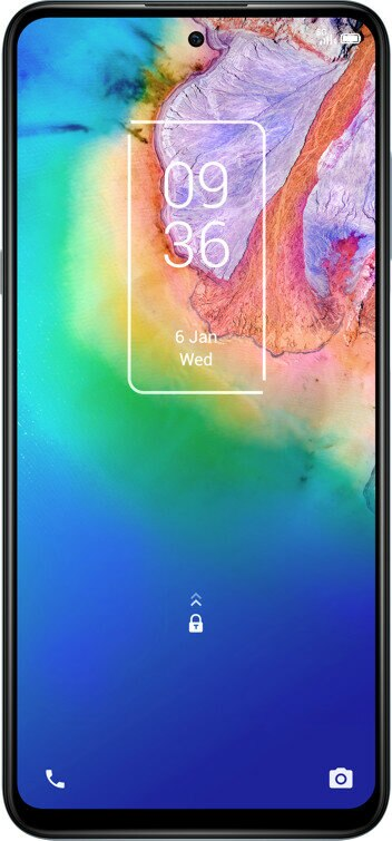 Ekran blokady smartfona z abstrakcyjną tapetą, pokazuje godzinę 09:36 i datę 6 sty śr.