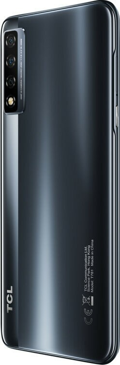 Ciemnoszary smartfon TCL z potrójnym modułem kamery z tyłu.