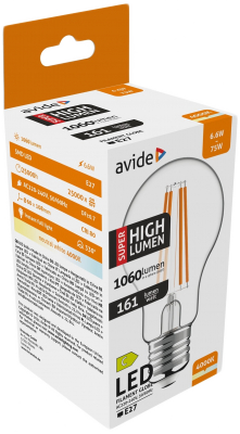 AVIDE LED Filament A60 Globe gömb izzó, Super High Lumen 6.6W, E27, 1060lm, NW 4000K (ABLFG27NW-6.6W-SHL)