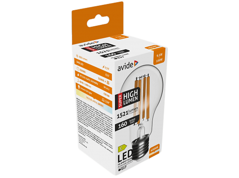 AVIDE LED Filament A60 Globe gömb izzó, Super High Lumen 9.5W, E27 ...
