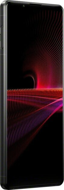 Czarny smartfon Sony Xperia z czerwonymi liniami.