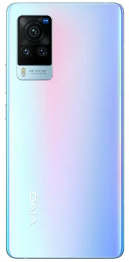 Widok z tyłu białego smartfona z modułem aparatu. Telefon ma gradientowy kolor i logo vivo.