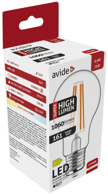 AVIDE LED Filament A60 Globe gömb izzó, Super High Lumen 6.6W, E27, 1060lm, WW 2700K (ABLFG27WW-6.6W-SHL)