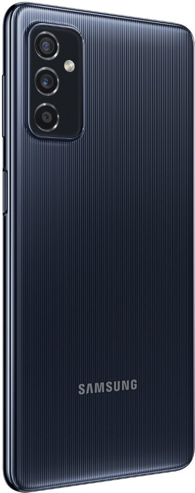 Ciemnoniebieski telefon Samsung z potrójnym aparatem.