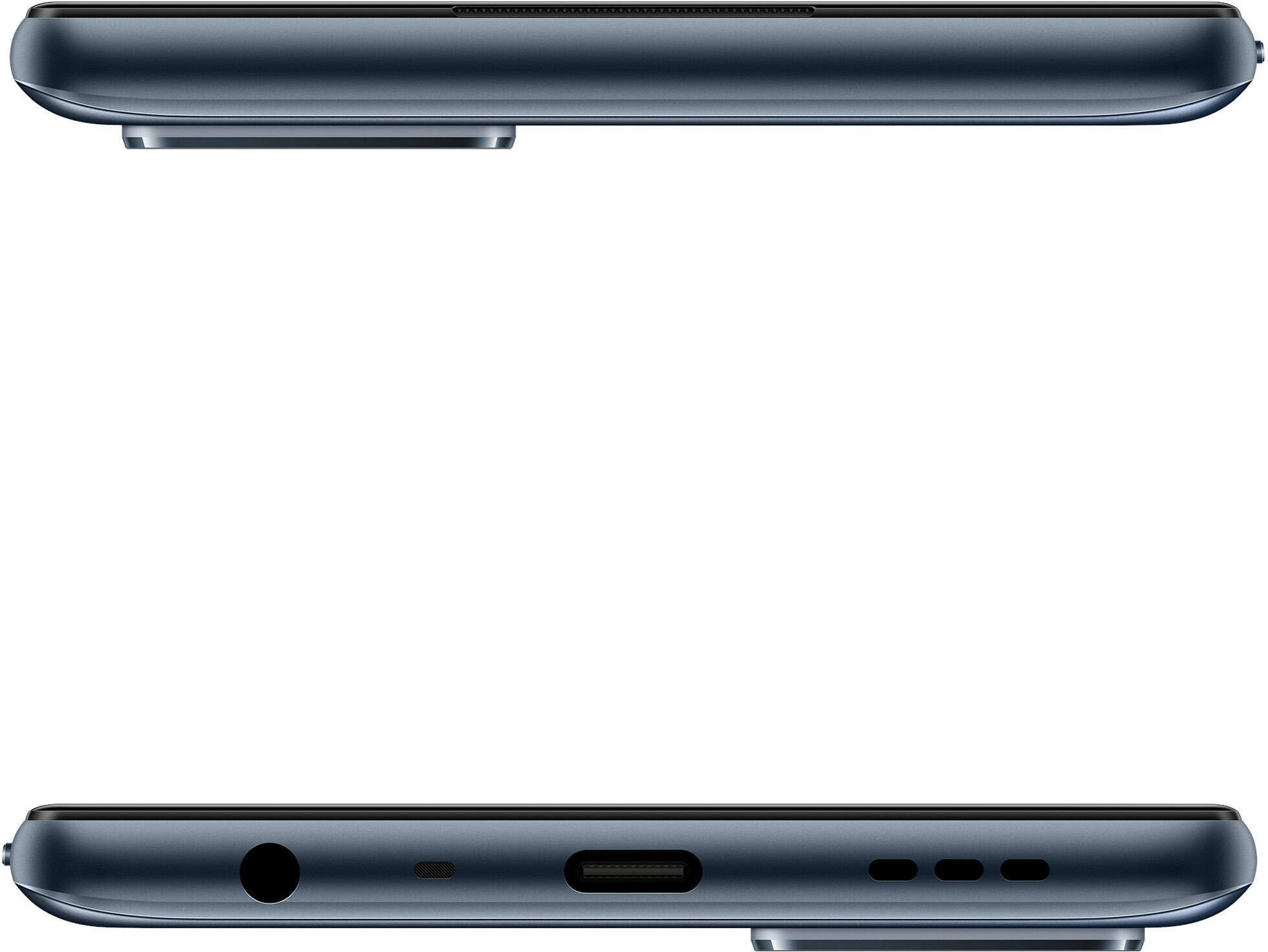 Zbliżenie dolnej i górnej części czarnego smartfona, pokazujące porty.