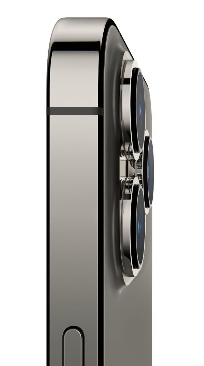 Zbliżenie srebrnego smartfona. Widoczna jest strona z obiektywami aparatu, pokazująca trzy obiektywy. Telefon ma błyszczące metaliczne wykończenie.