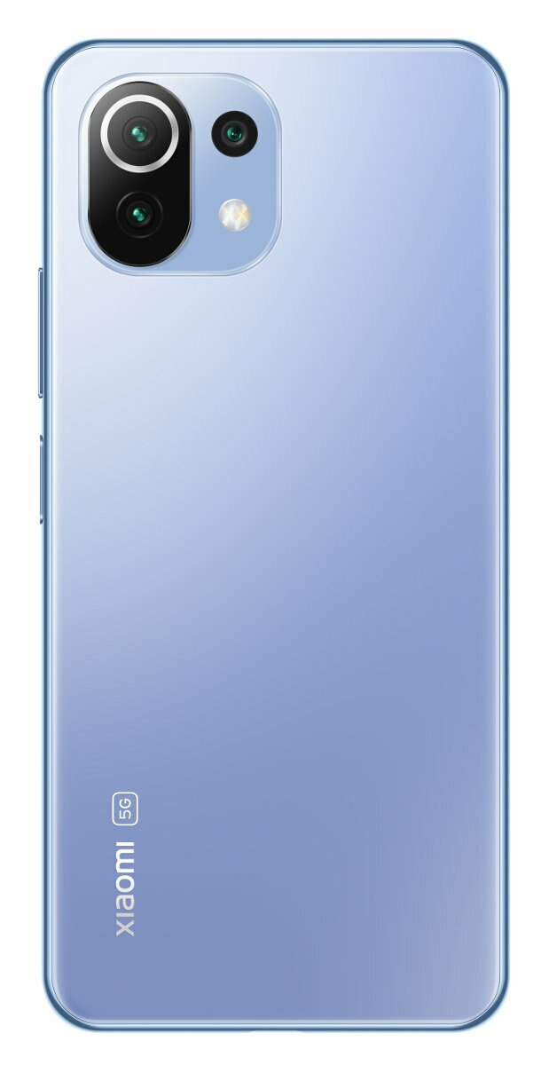 Niebieski tył telefonu Xiaomi 5G z obiektywami i logo Xiaomi.