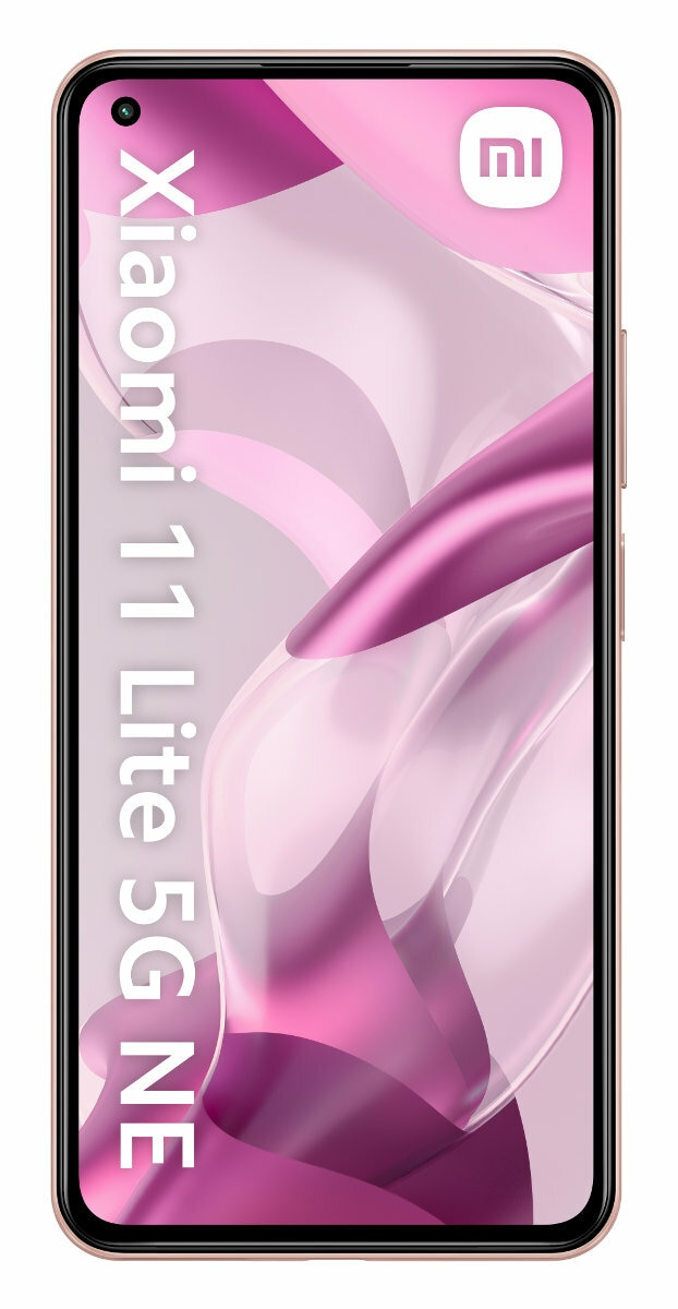 Różowy smartfon Xiaomi 11 Lite 5G NE z nazwą marki na środku.