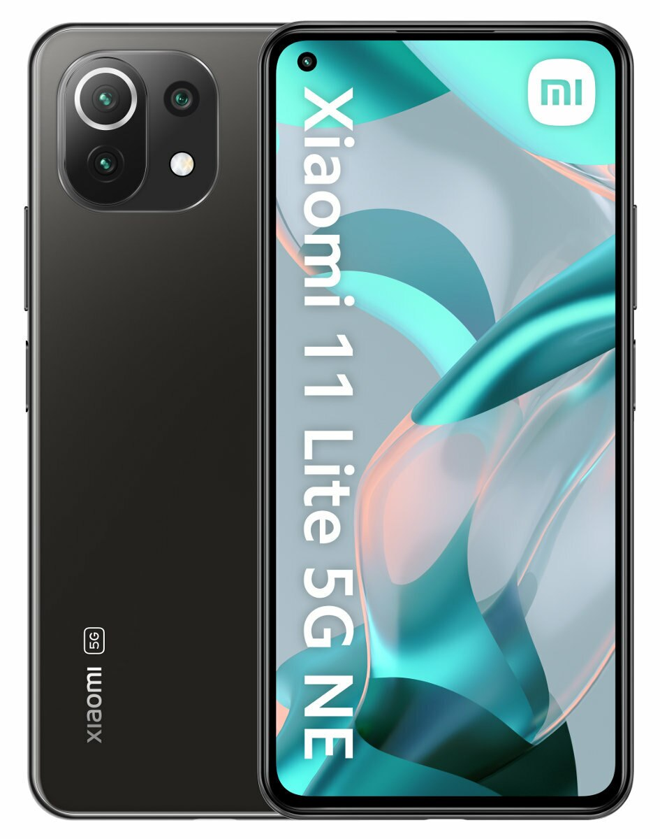 Szary telefon Xiaomi 11 Lite 5G NE z kolorowym wyświetlaczem na ekranie.