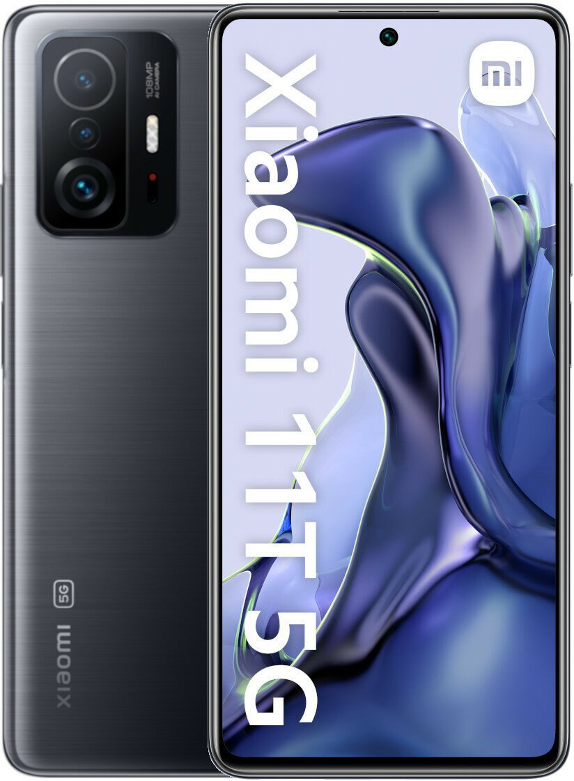 Ciemnoszary telefon Xiaomi 11T 5G z widocznym ekranem.