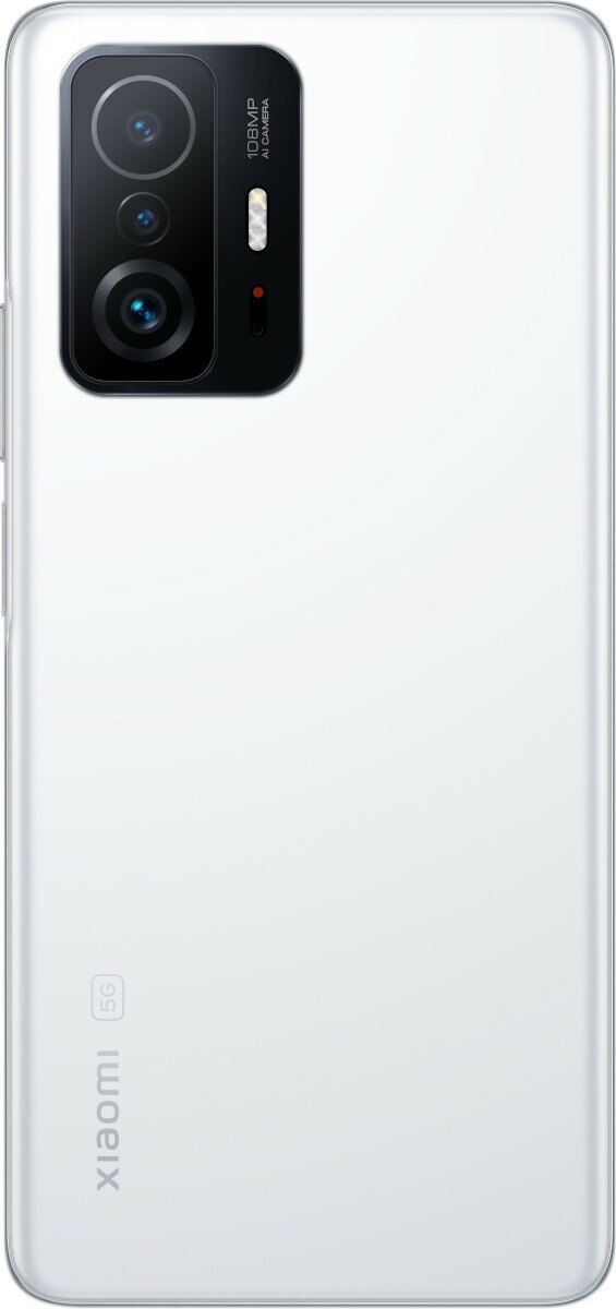 Biały telefon z modułem aparatu. Xiaomi 5G.