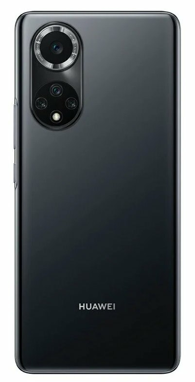 Tył czarnego smartfona z modułem aparatu i napisem HUAWEI na dole.