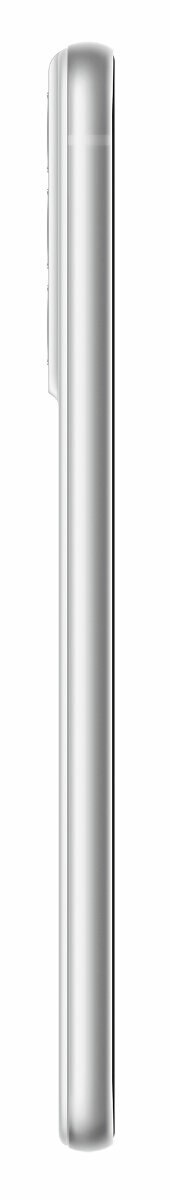 Widok z boku srebrnego smartfona, pokazujący profil boczny o eleganckim designie.