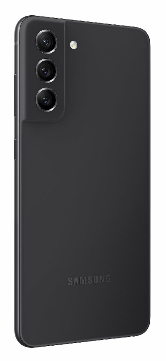 Czarny telefon z aparatem z trzema obiektywami z tyłu i logo Samsung.