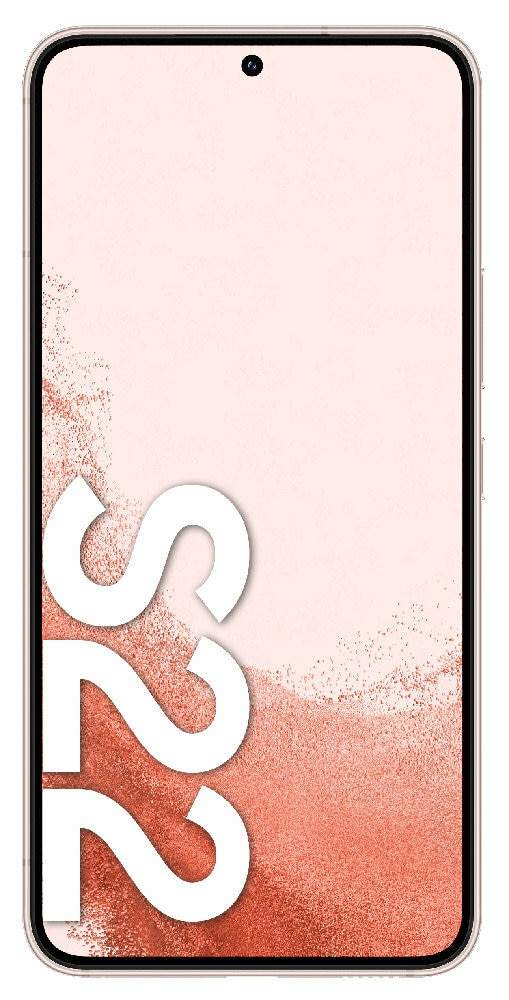 Różowy smartfon ze słowem S22 dużymi białymi literami.