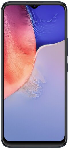 Smartfon. Widok z przodu, pokazujący ekran. Kolory niebieski i pomarańczowy.