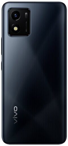 Czarny smartfon z teksturowanym tyłem, pokazujący logo vivo i aparat.