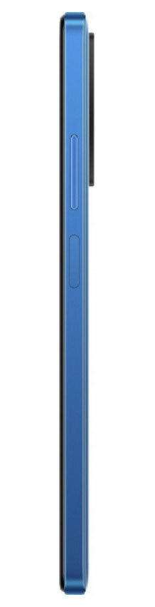 Niebieski smartfon z boku z przyciskami zasilania i głośności.