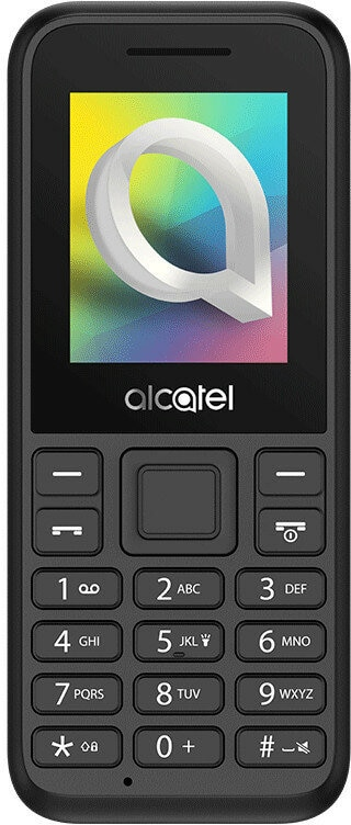 Czarny telefon Alcatel z klawiaturą numeryczną i ekranem.