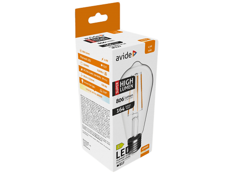 AVIDE LED Filament ST58 izzó, Super High Lumen 4.9W, E27, 806lm, NW 4000K (ABLFST58NW-4.9W-SHL)