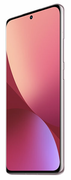 Różowy smartfon z dużym ekranem, pokazujący różowo-fioletowy gradient. Białe tło.