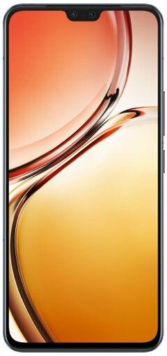 Smartfon z ekranem pokazującym żółto-pomarańczowy gradient, z podwójnym aparatem.