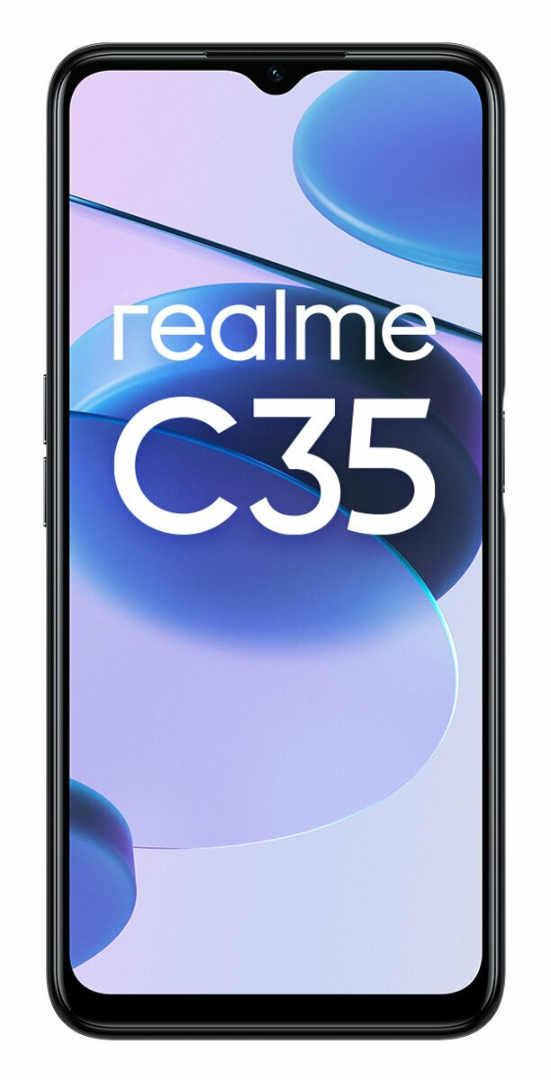 Telefon Realme C35 na białym tle z nazwą marki i numerem modelu.