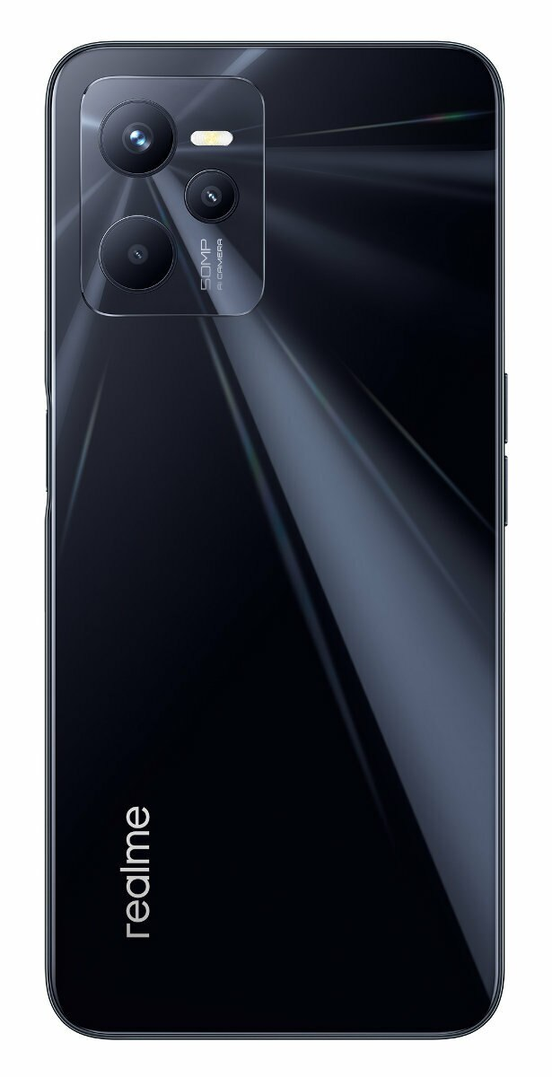 Tył smartfona Realme. Czarny z modułem aparatu i logo Realme.