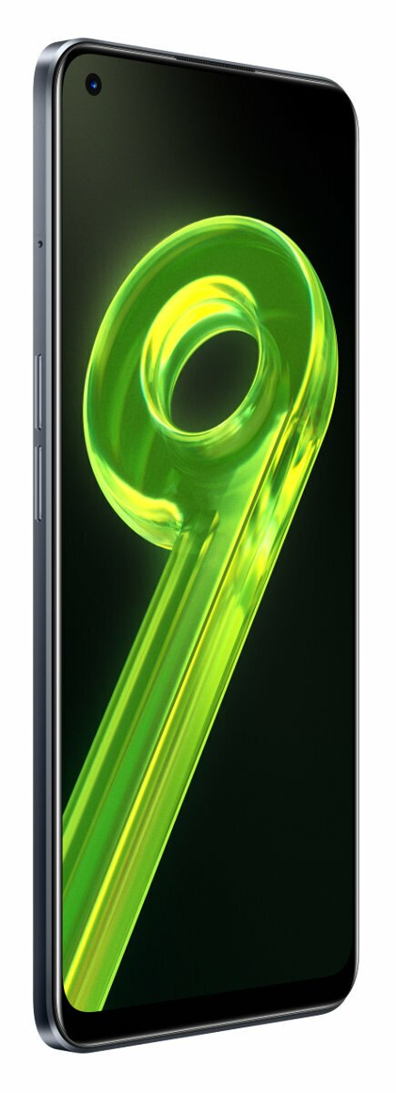 Smartfon jest pokazany pod kątem, z zielonym wzorem na ekranie.