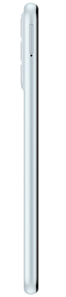 Widok z boku srebrnego telefonu. Przyciski głośności, zasilania i mikrofon.