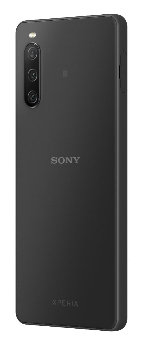 Czarny telefon Sony Xperia, widok z tyłu, trzy kamery. Widoczne logo Sony i tekst Xperia.