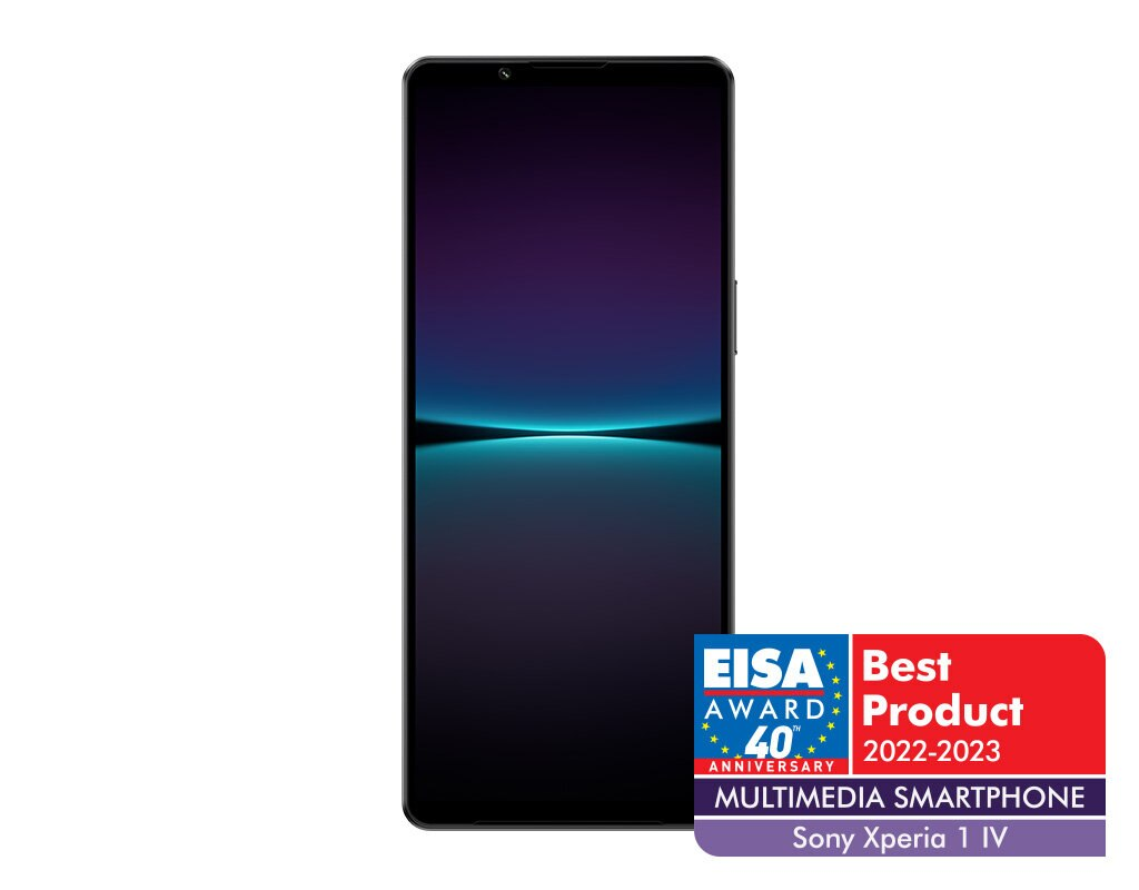 Smartfon z pustym ekranem i odznaką nagrody po prawej stronie.