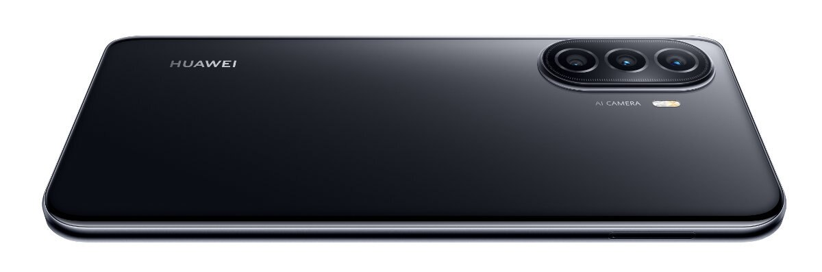 Tył czarnego telefonu z trzema aparatami i napisem HUAWEI.