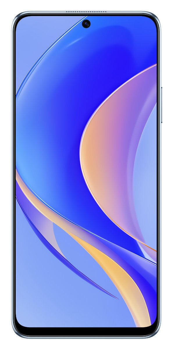 Smartfon z niebiesko-złotym gradientem na wyświetlaczu.