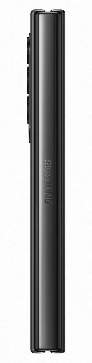 Widok z boku czarnego smartfona, z logo Samsung i przyciskami.