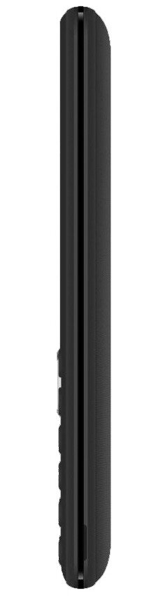 Widok z boku czarnego telefonu. Bok ma przyciski i gładką, elegancką konstrukcję.