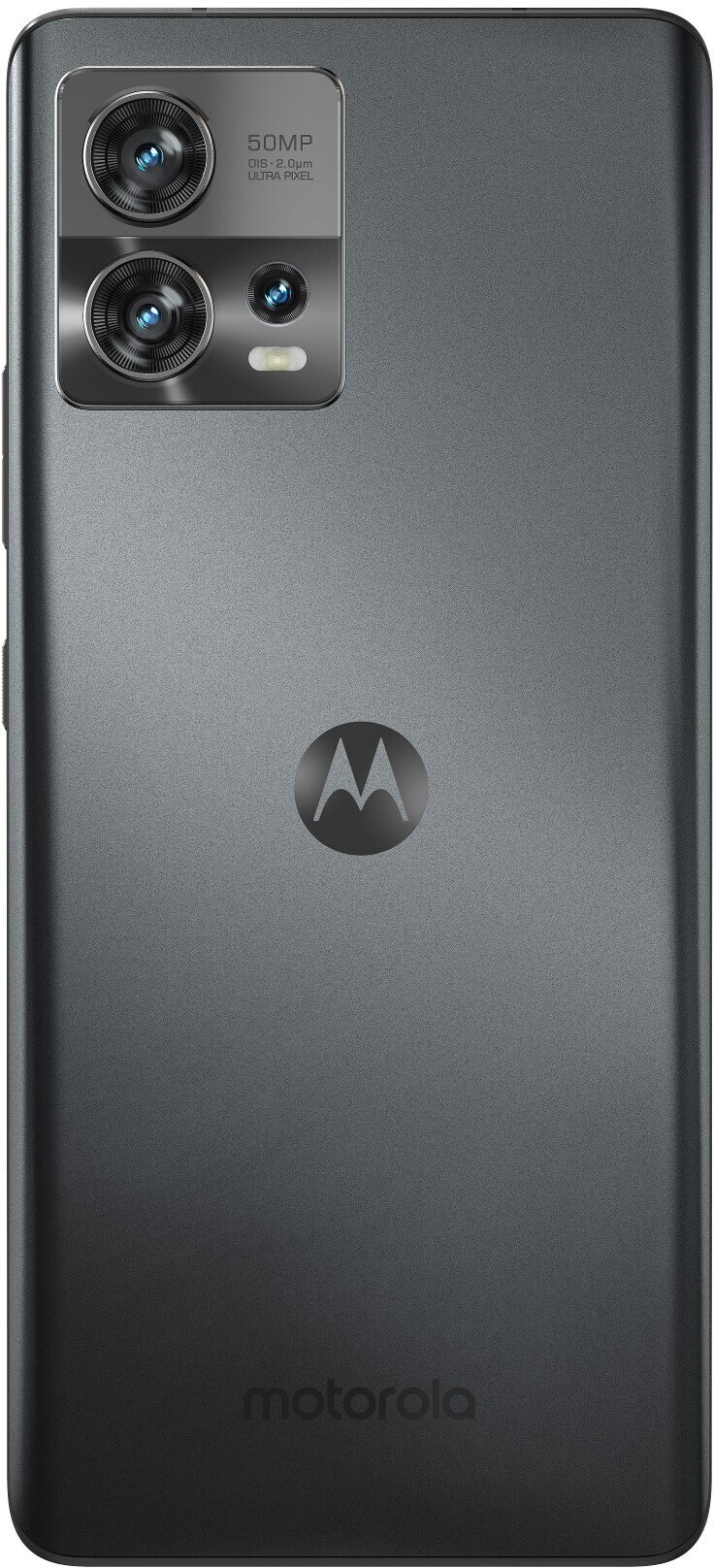 Ciemnoszary tył smartfona. Dwa aparaty, logo Motorola.