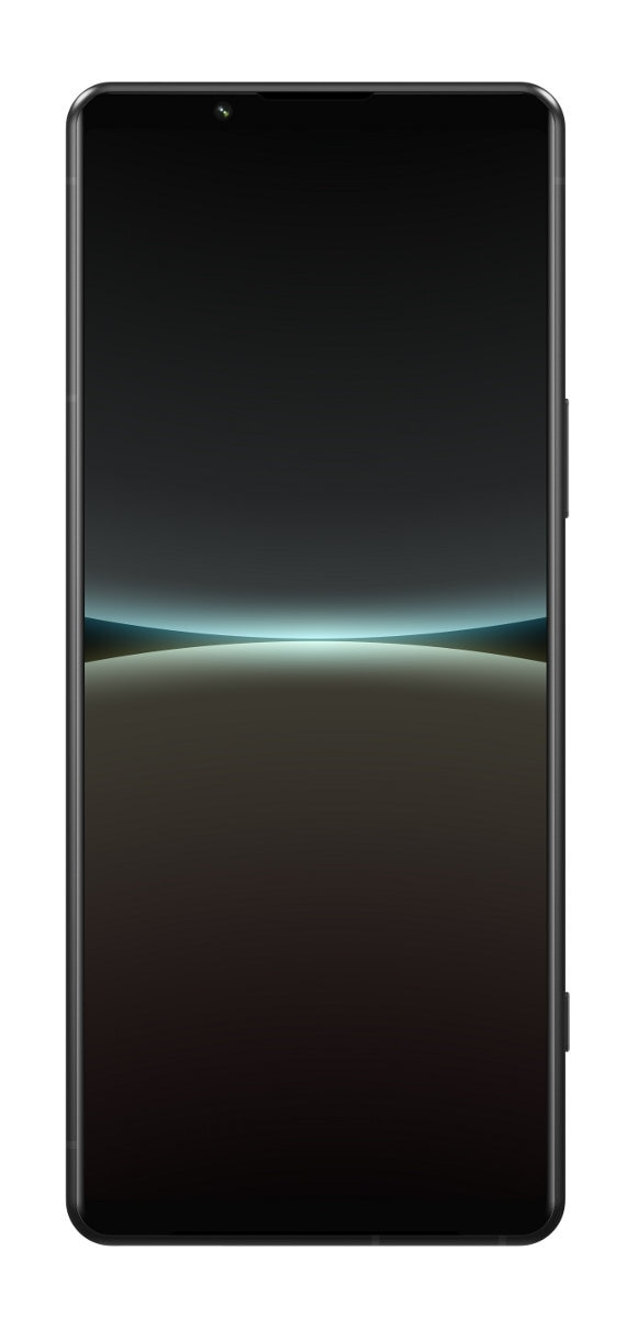 Czarny smartfon z ekranem wyświetlającym gradient kolorów.