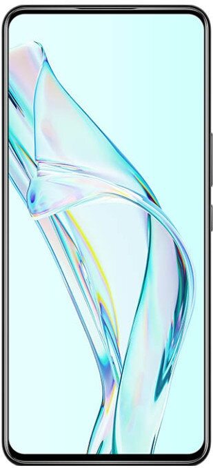 Czarny ekran telefonu z abstrakcyjnymi, wirującymi kształtami.