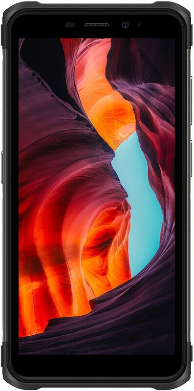 Czarny smartfon. Ekran wyświetla kanion w kolorach czerwonym, pomarańczowym i niebieskim.