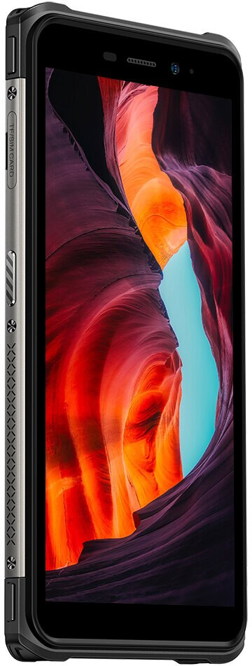 Wytrzymały smartfon z wyświetlaczem krajobrazu. Metalowa ramka. Białe tło.